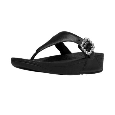 Fitflop Lulu Crystal-Buckle Toe-Post All Black Women's Sandals