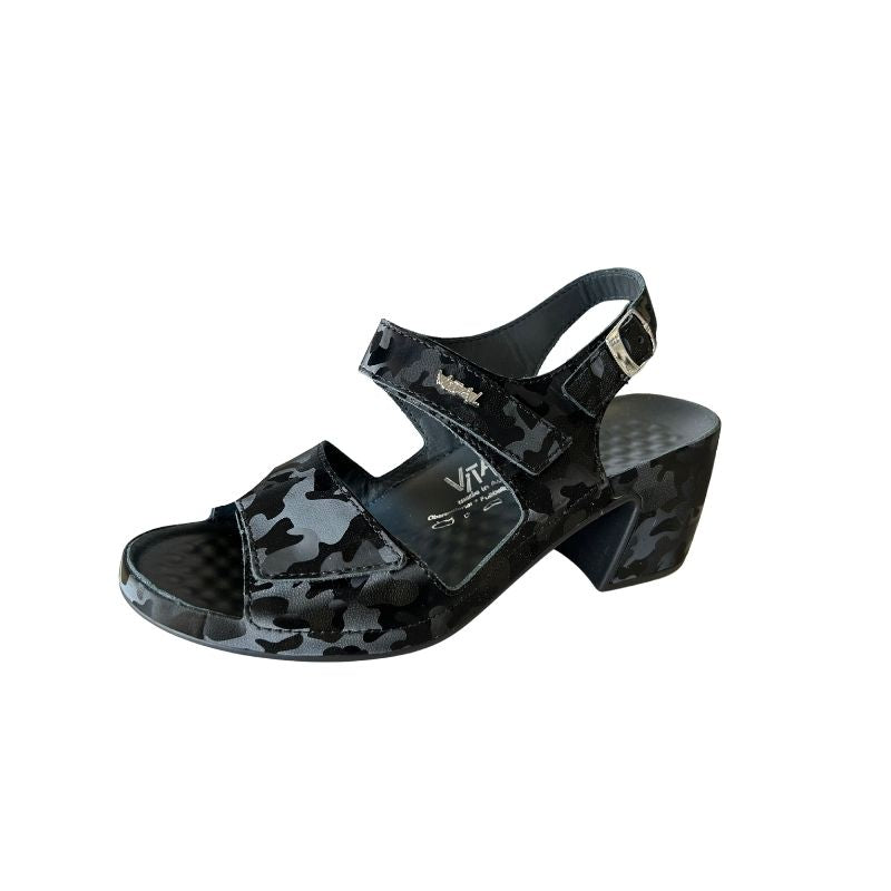 Vital Cara Camo Black Women's Block Heel Sandals