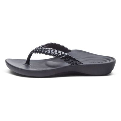 Aetrex Vicki Black Gloss Women's Flipflops