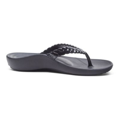 Aetrex Vicki Black Gloss Women's Flipflops