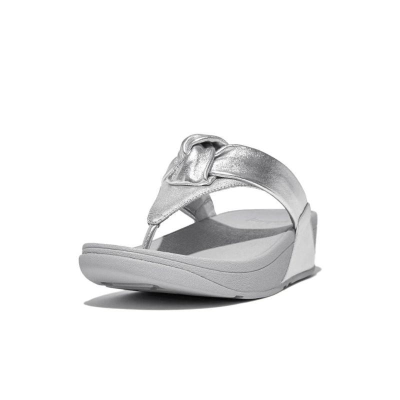 Fitflop Lulu Padded Knot Metallic Leather Silver Toe-Post Women's Sandals