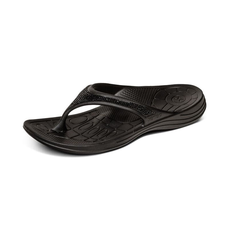 Aetrex Fiji Sparkle Black Women's Flips