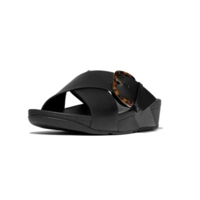 Fitflop Lulu Resin-Buckle Cross Slides All Black Women's Sandals