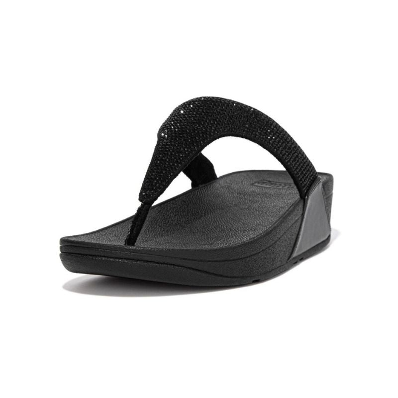Fitflop Lulu Crystal Embellished All Black Toe-Post Women's Sandals