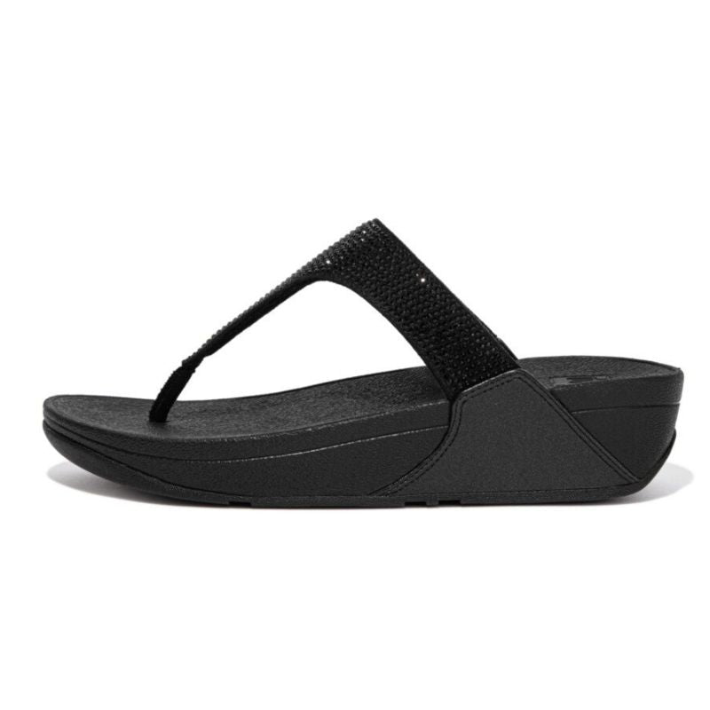 Fitflop Lulu Crystal Embellished All Black Toe-Post Women's Sandals