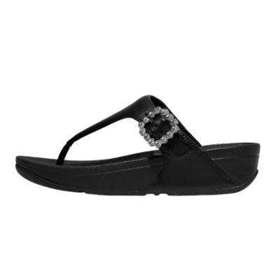 Fitflop Lulu Crystal-Buckle Toe-Post All Black Women's Sandals