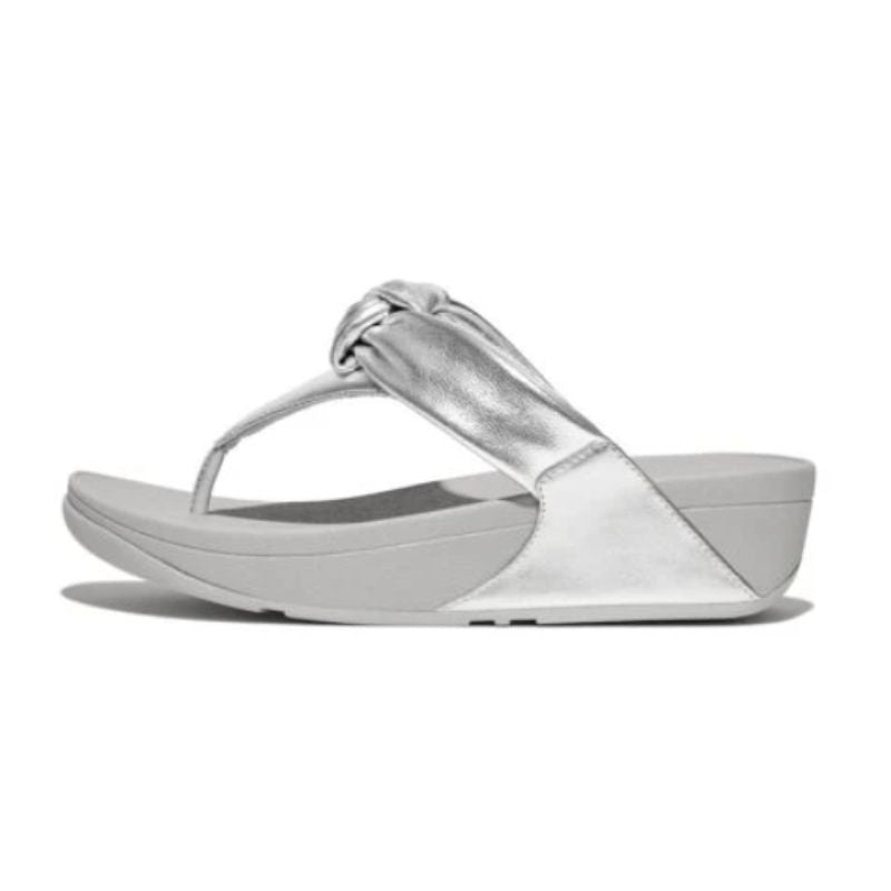 Fitflop Lulu Padded Knot Metallic Leather Silver Toe-Post Women's Sandals
