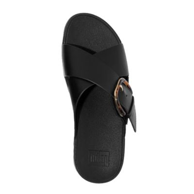 Fitflop Lulu Resin-Buckle Cross Slides All Black Women's Sandals