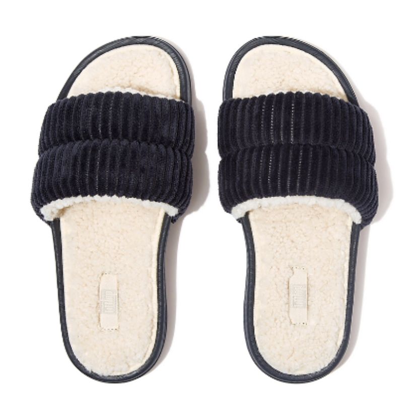 Fitflop Iqushion Fleece-Lined Corduroy Midnight Navy Women's Slippers