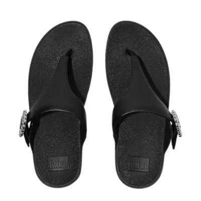 Fitflop Lulu Crystal-Buckle Toe-Post All Black Women's Sandals