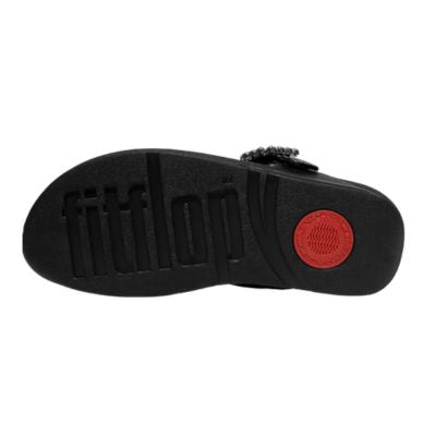 Fitflop Lulu Crystal-Buckle Toe-Post All Black Women's Sandals