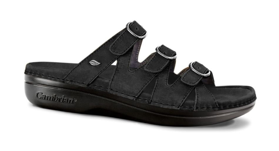Cambrian Sylvan Black Wide Women's Slides | 63412