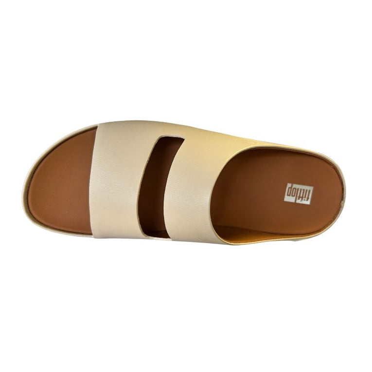 Fitflop Shuv Two-Bar Stone Beige Leather Women's Slides